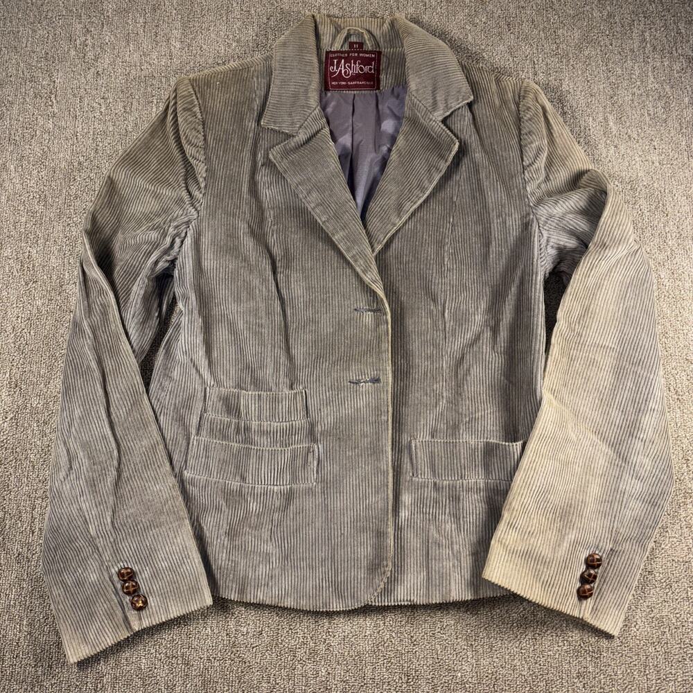 Vintage J Ashford Gray Corduroy Blazer Women’s 11 Fitted Academia Preppy